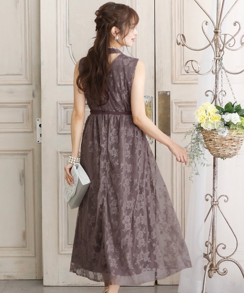 「PourVous」 ノースリーブワンピース M ブルーグレー レディース_画像2