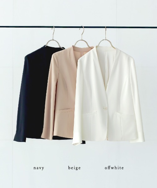 「WHITE JOOLA」 ノーカラージャケット S ベージュ レディース_画像4