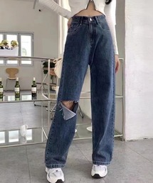 ジーンズ デニム デニムパンツ ダメージ加工ストレートデニム