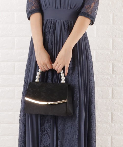 Lace Ladies クラッチバッグ パーティーバッグ パールハンドル