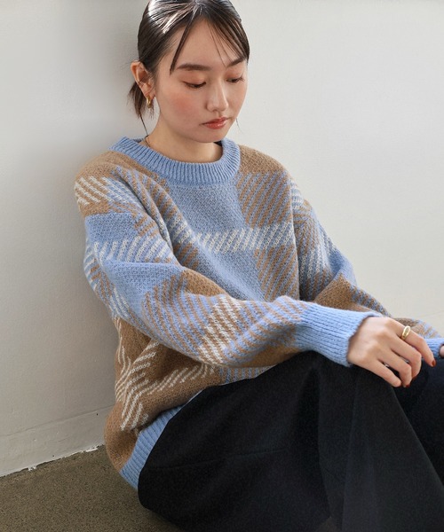 andme（アンドミー） ニット セーター 「新色追加」チェックジャガード