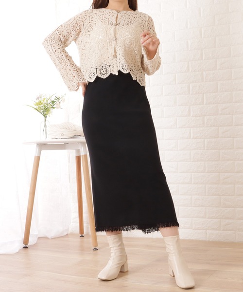 スカート LACE Lace Ladies スカート リバーシブルニット×レーススカート