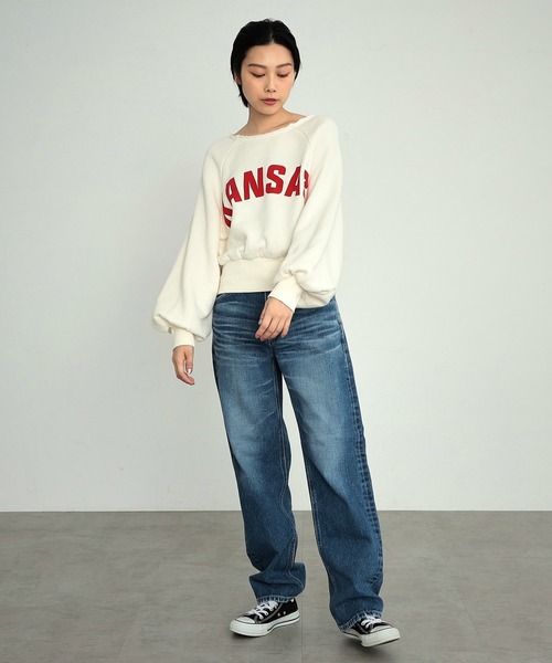 トレーナー スウェット 「クロップド」「親子」ラグラン 前後２WAY パフスリーブ スエット レディース Lee トレーナー スウェット 「クロップド」「親子」ラグラン