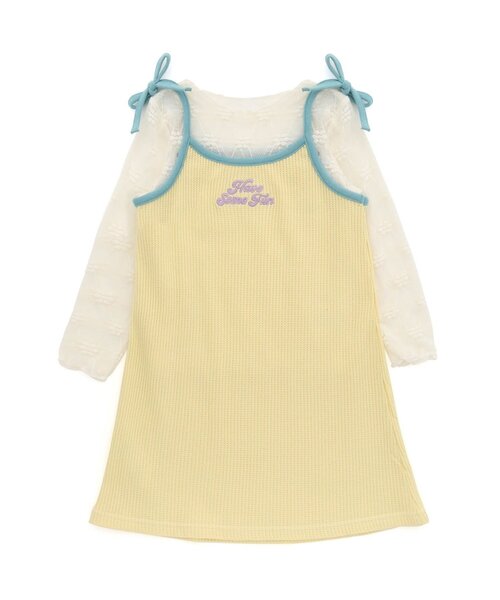 キッズ　トップス・ボトムス・ワンピース・アウター　セット 100cm 110cm お揃い】レースTシャツ+ストライプ/レモン柄キャミワンピース2点