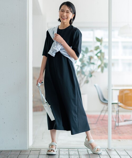 ニジュウサンク ティアードワンピース ロングワンピース 爽やか 綿 ブルー Ｌ ニジュウサンク ティアードワンピース ロングワンピース 爽やか