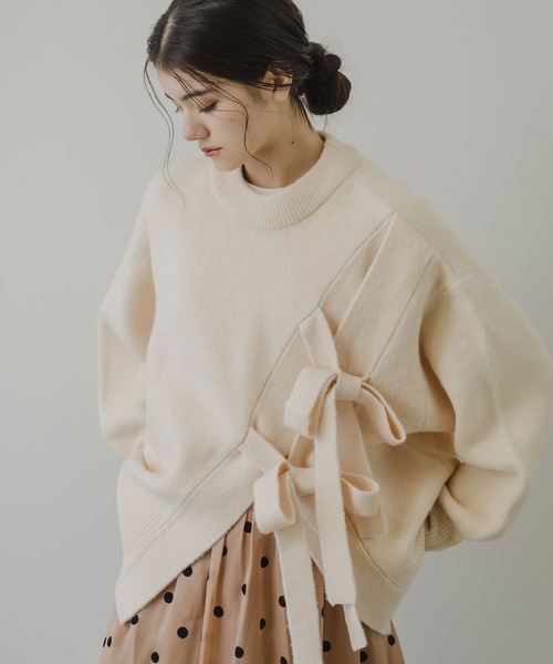 ニット セーター Wリボンスリットニット レディース rectangle ニット セーター Wリボンスリットニット レディース