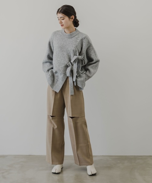 rectangle ニット セーター Wリボンスリットニット レディース
