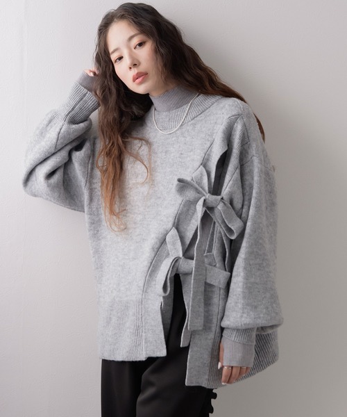 Little Rhythnnne ニット rectangle ニット セーター Wリボンスリットニット レディース