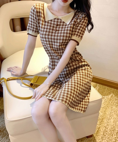 Dewlily ワンピース 夏 半袖 チェック柄ミニワンピース : ZOZOTOWN