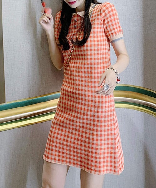 Dewlily ワンピース 夏 半袖 チェック柄ミニワンピース : ZOZOTOWN