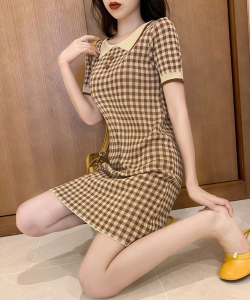 Dewlily ワンピース 夏 半袖 チェック柄ミニワンピース : ZOZOTOWN