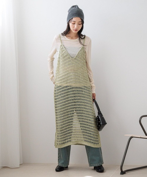 美品 ローリーズファーム ニットワンピース ノースリーブ 綿 カジュアル 涼しげ LOWRYS FARM ワンピース ニットキャミワンピース 150225