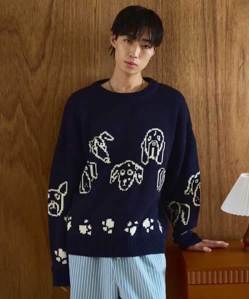 Camphor wood セーター ニット low gauge reversible dog sweater