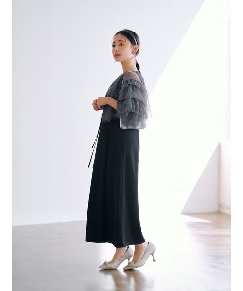 ワンピース チュールトップスキャミワンピースセット「低身長