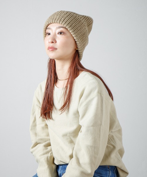 45R 【希少】ベージュMIX ウールニット帽 RACAL（ラカル） ニット帽 ニットキャップ Whole Garment Huge Knit