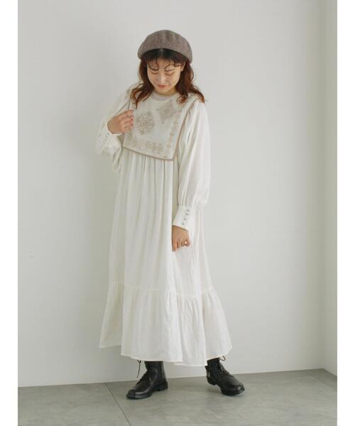 ワンピース メッシュ刺繍ベスト付ワンピース レディース 