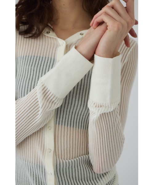RIM.ARK カーディガン Sheer ribbed hoodie シアーリブフーディー