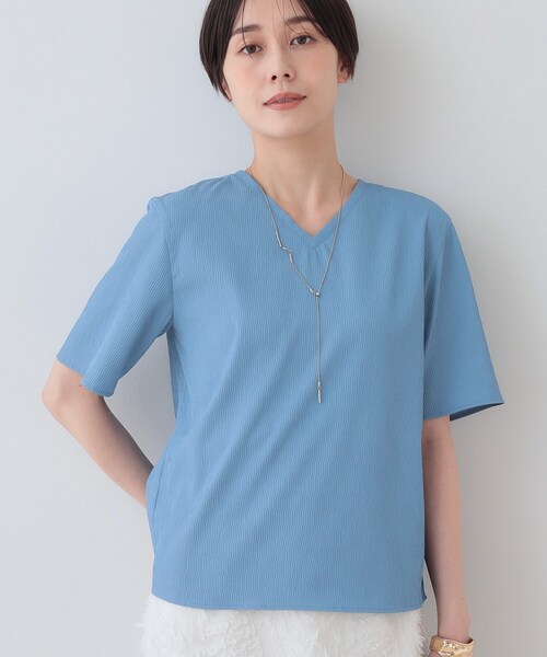 ブラウス シャツ 春SALE！「洗える／凹凸素材」シンプルVネックブラウス レディース