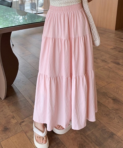 クリンクル素材ティアードスカート ピンク　38 Sally Lunn スカート リンクルテクスチャーティアードスカート
