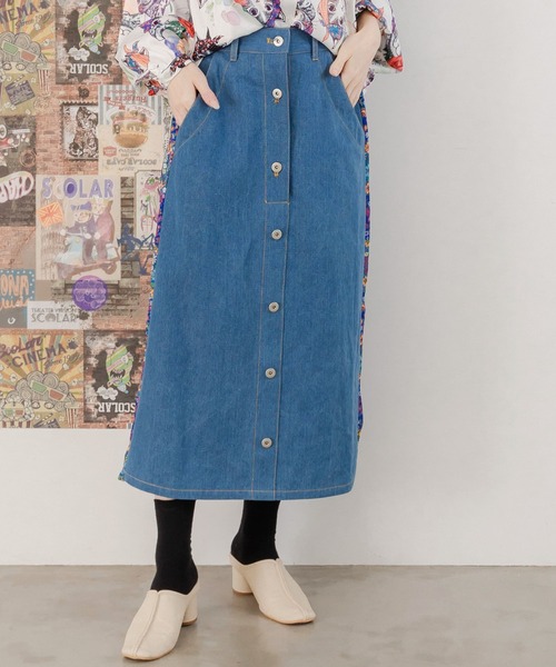 イズスカラー　551218：シアーチェック異素材切替 蝶刺繍スカート 551218：シアーチェック異素材切替 蝶刺繍スカートの通販-ScoLar
