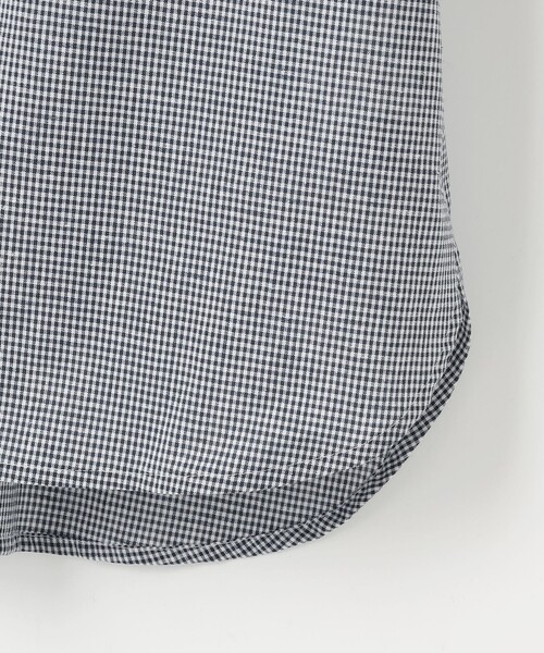 【美品】MHL. 半袖シャツ ブラウス　チェック　バンドカラー　麻　プルオーバー ブラウス シャツ 「洗える」リネンminiチェック バンドカラー プル