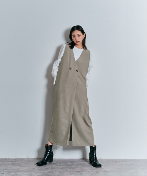 ジレワンピース ワイドラペルジレワンピ(1 DARK GREY): : ウィメンズ｜PUBLIC