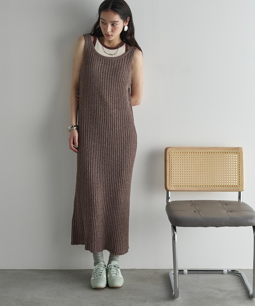 THE Yon ワンピース ツイストヤーンメランジニットタンクワンピース