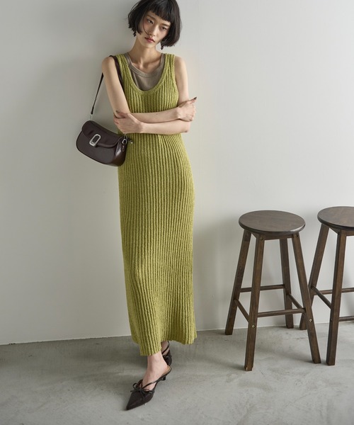 【 Jeans】ニットタンクワンピース THE Yon ワンピース ツイストヤーンメランジニットタンク