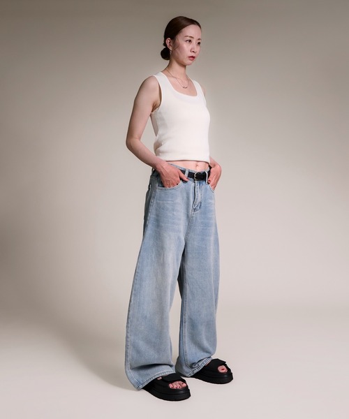 デニムワイドパンツ ZARA trf】デニムワイドパンツ☆EUR36☆ストレート☆クロップド