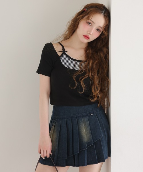 one after another NICE CLAUP tシャツ チェックレイヤード風