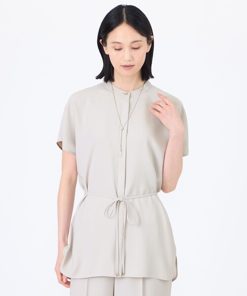 ブラウス シャツ 「ウォッシャブル」「接触冷感」「UV」バックサテンジョーゼットチュニックブラウス レディース
