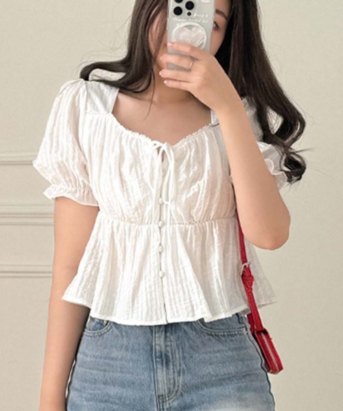 Girly Doll（ガーリードール） tシャツ 半袖 パフスリーブリボン 