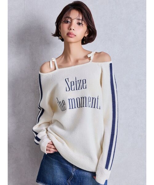 ニット セーター Seize the momentオフショルリボンニットトップス レディース