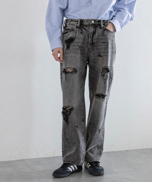 「RAGEBLUE」 ダメージ加工デニムパンツ LARGE グレー メンズ