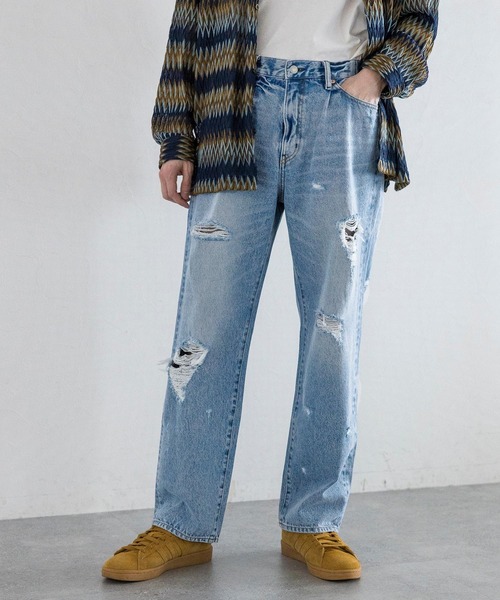 「RAGEBLUE」 ダメージ加工デニムパンツ LARGE グレー メンズ