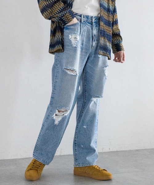 「RAGEBLUE」 ダメージ加工デニムパンツ LARGE グレー メンズ