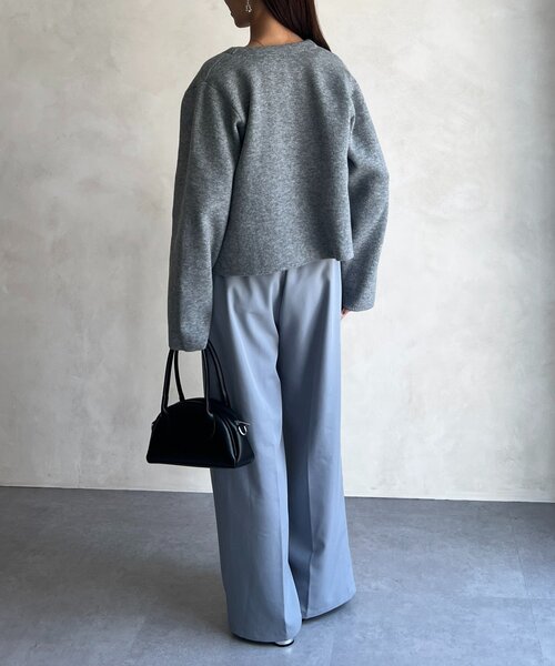 Chez toi パンツ ベルト付きタックワイドパンツ レディース