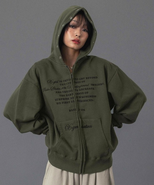 X-girl（エックスガール） パーカー EYELET EMBROIDERY ZIP UP SWEAT