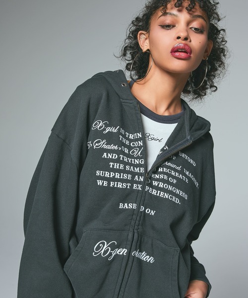 X-girl（エックスガール） パーカー EYELET EMBROIDERY ZIP UP SWEAT