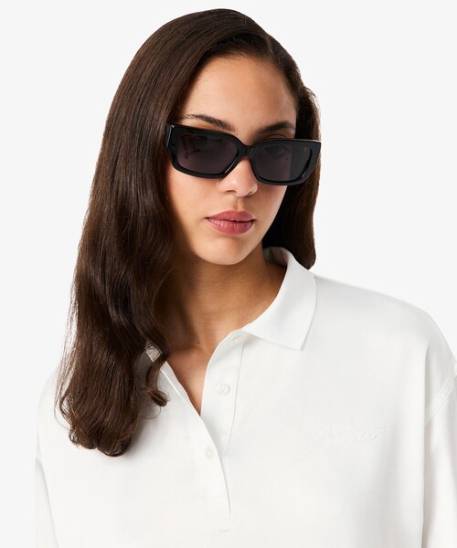 LACOSTE ポロシャツ 38/M ブラック 日本製 新品 レディ R1048 LACOSTE（ラコステ） ポロシャツ ポロ オーバーサイズサテンポロシャツ