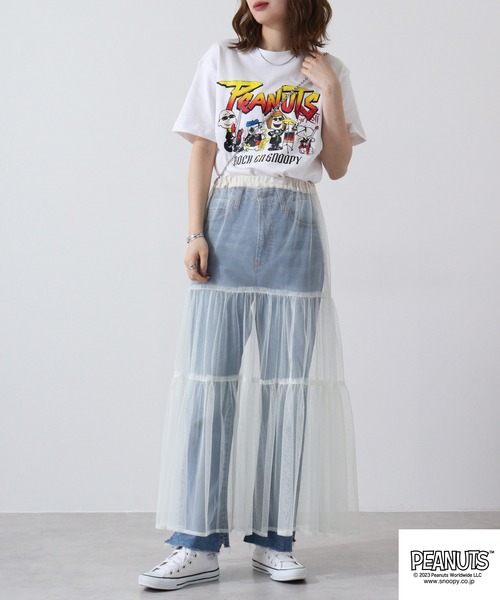 「PEANUTS」 半袖Tシャツ M ネイビー レディース_画像6