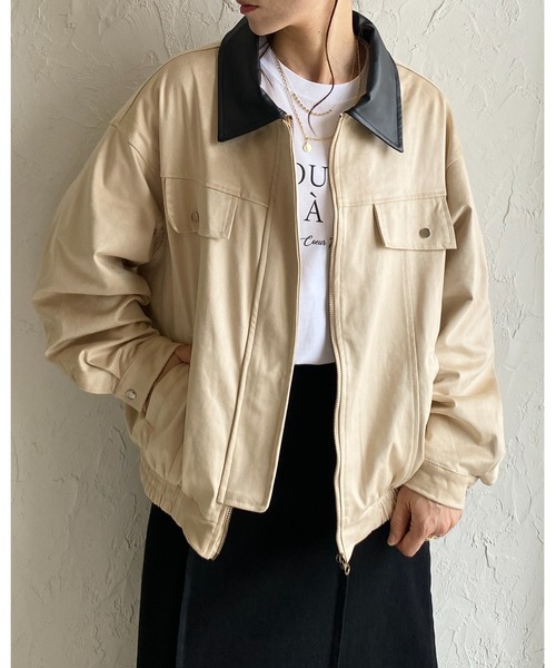 She's Closet ブルゾン アウター 襟異素材切り替えジップアップ