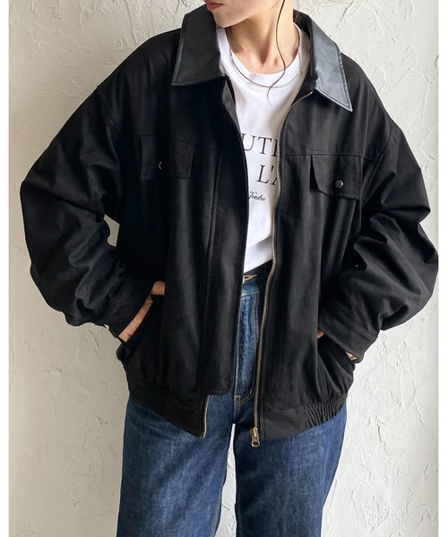 She's Closet ブルゾン アウター 襟異素材切り替えジップアップ