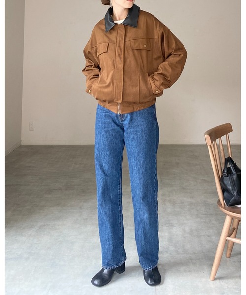 She's Closet ブルゾン アウター 襟異素材切り替えジップアップ