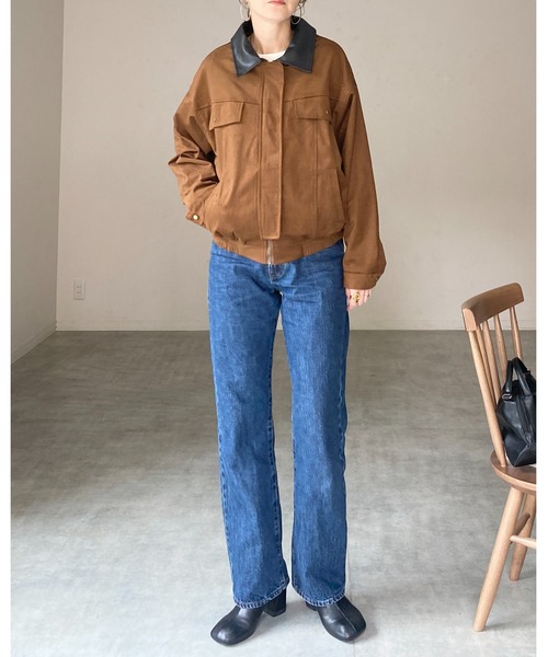 She's Closet ブルゾン アウター 襟異素材切り替えジップアップ