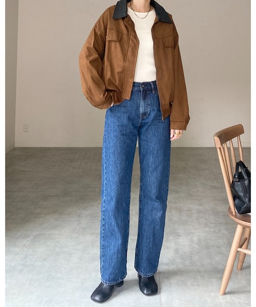 She's Closet ブルゾン アウター 襟異素材切り替えジップアップ