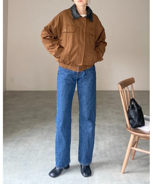 She's Closet ブルゾン アウター 襟異素材切り替えジップアップ