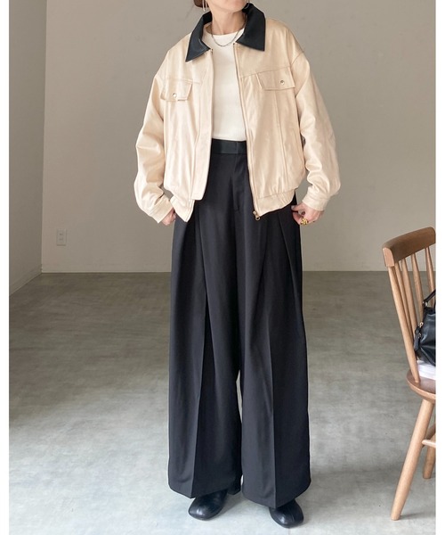She's Closet ブルゾン アウター 襟異素材切り替えジップアップ