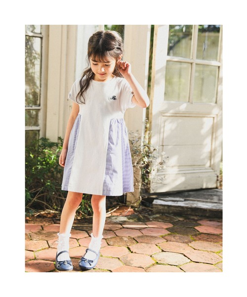 「BeBe」 「KIDS」半袖ワンピース 150 グレー キッズ_画像3