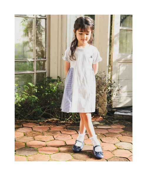 「BeBe」 「KIDS」半袖ワンピース 150 グレー キッズ_画像4